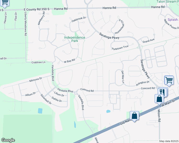 map of restaurants, bars, coffee shops, grocery stores, and more near 4056 Cherry Blossom Drive in Plainfield