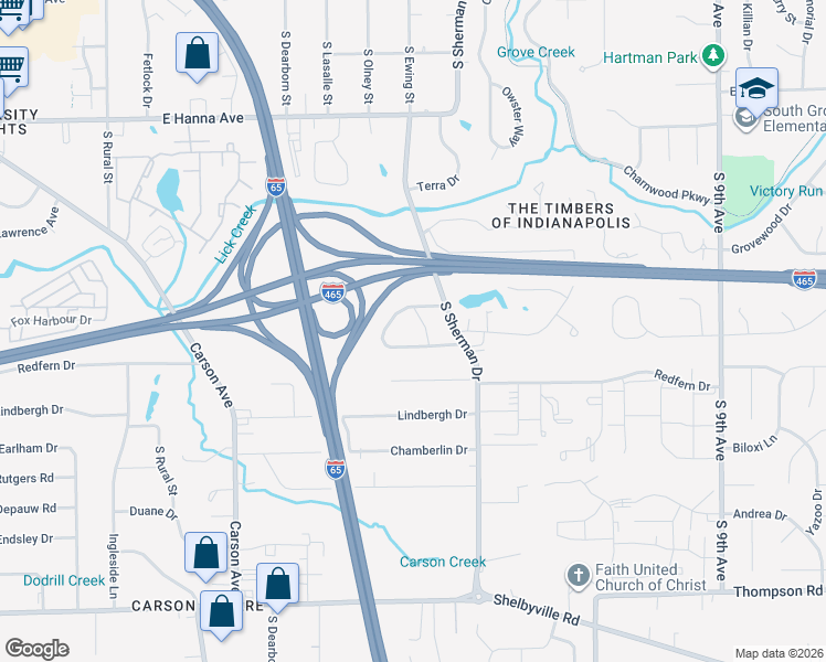 map of restaurants, bars, coffee shops, grocery stores, and more near 3708 Lickridge Lane South Drive in Indianapolis