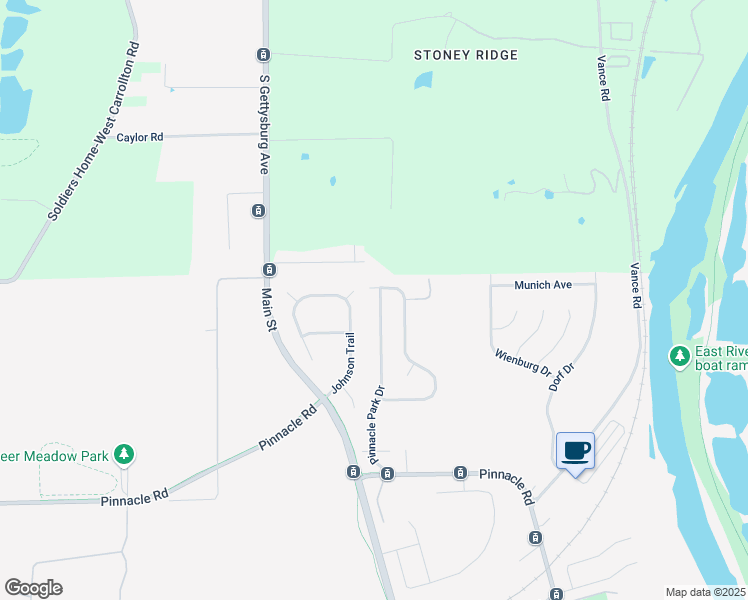 map of restaurants, bars, coffee shops, grocery stores, and more near 3085 Pinnacle Park Drive in Moraine