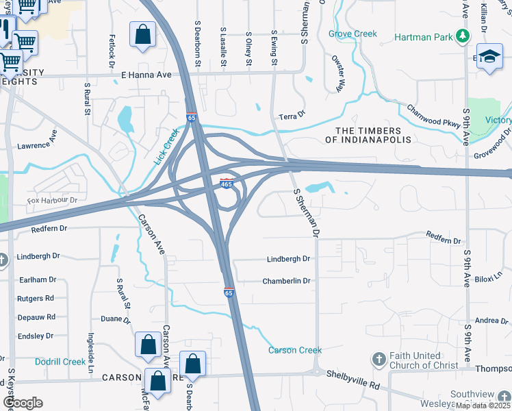 map of restaurants, bars, coffee shops, grocery stores, and more near 4444 Lickridge Court in Indianapolis