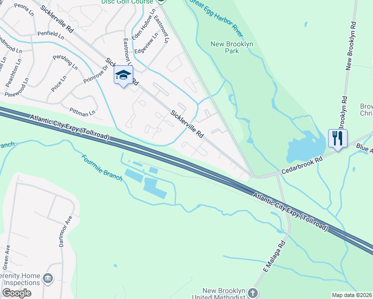map of restaurants, bars, coffee shops, grocery stores, and more near 10 Magnolia Court in Sicklerville