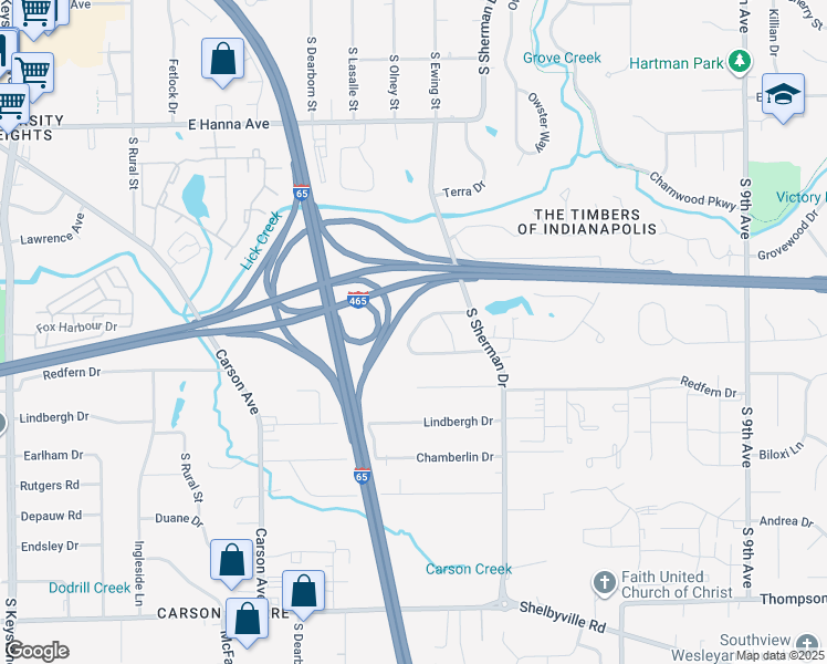 map of restaurants, bars, coffee shops, grocery stores, and more near 3708 Lickridge Lane South Drive in Indianapolis