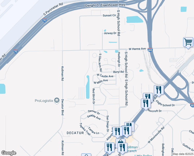 map of restaurants, bars, coffee shops, grocery stores, and more near 6455 Markwood Avenue in Indianapolis