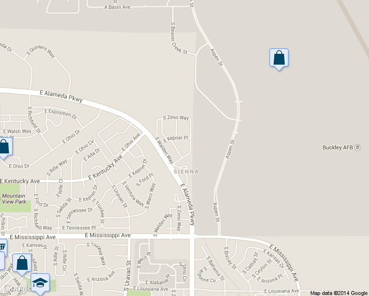 map of restaurants, bars, coffee shops, grocery stores, and more near 943 South Zeno Way in Aurora