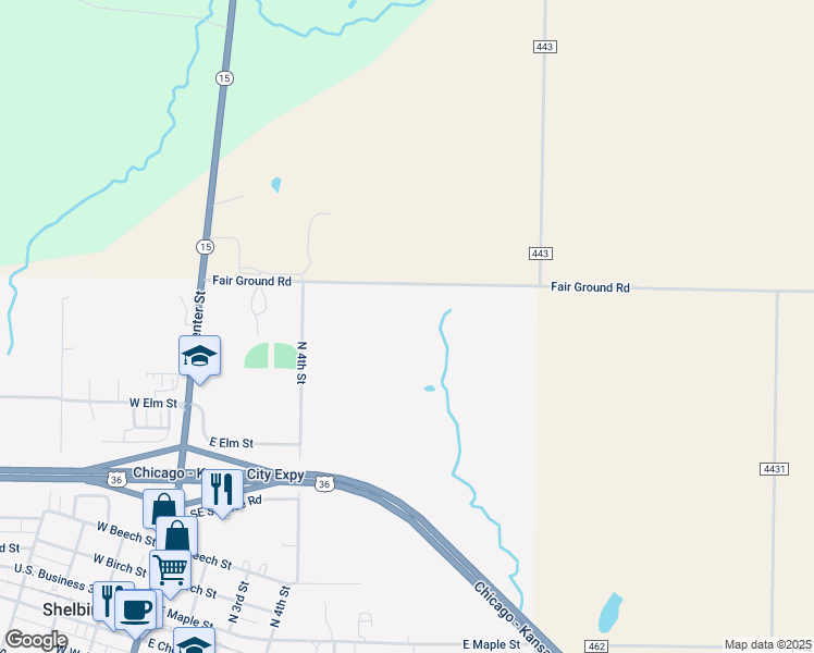 map of restaurants, bars, coffee shops, grocery stores, and more near Fairground Road in Shelbina