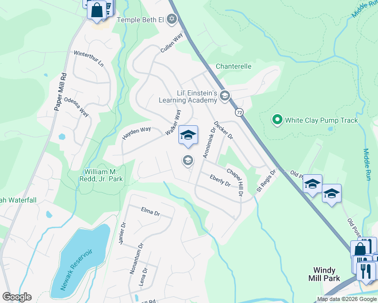 map of restaurants, bars, coffee shops, grocery stores, and more near 300 Saint Regis Drive in Newark