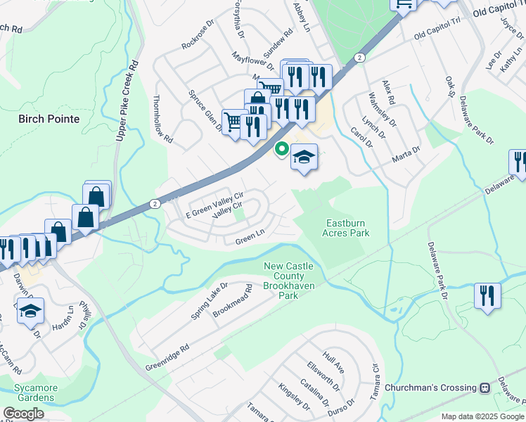 map of restaurants, bars, coffee shops, grocery stores, and more near 144 East Green Valley Circle in Newark