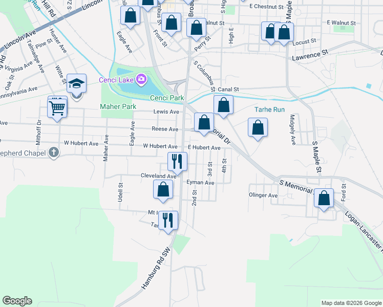 map of restaurants, bars, coffee shops, grocery stores, and more near 768 South Broad Street in Lancaster