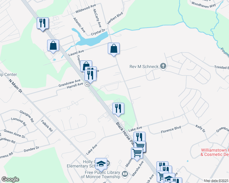 map of restaurants, bars, coffee shops, grocery stores, and more near 1057 Baywood Drive in Monroe