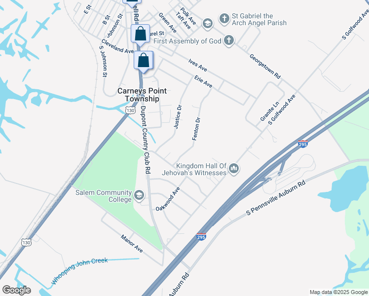 map of restaurants, bars, coffee shops, grocery stores, and more near 319 Justice Drive in Carneys Point Township
