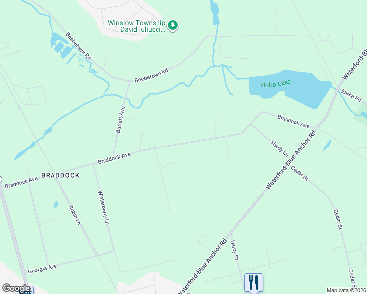 map of restaurants, bars, coffee shops, grocery stores, and more near 114 Braddock Avenue in Hammonton