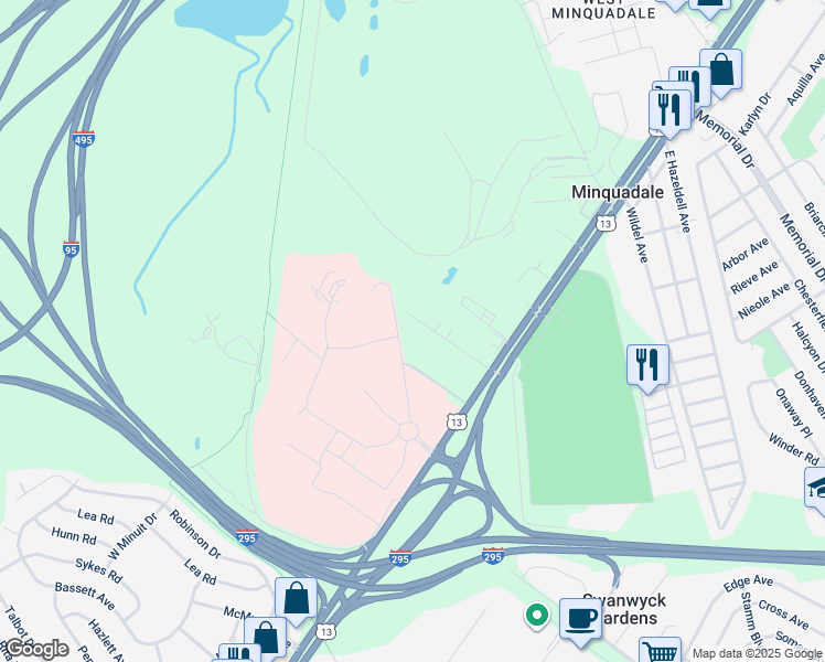 map of restaurants, bars, coffee shops, grocery stores, and more near 106 Lovelace Avenue in New Castle