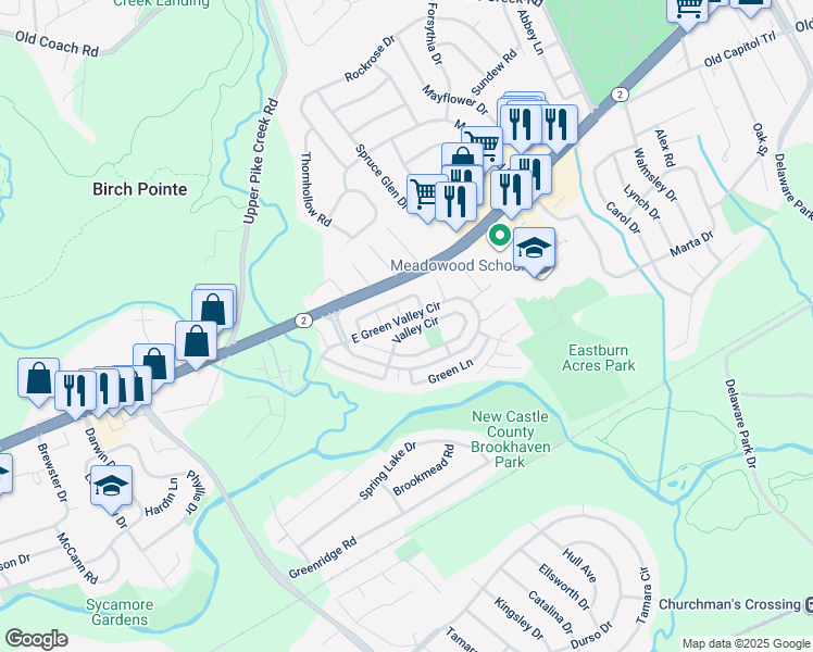 map of restaurants, bars, coffee shops, grocery stores, and more near 161 Upper Valley Lane in Newark
