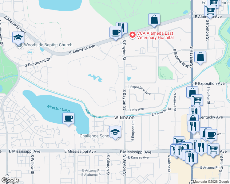 map of restaurants, bars, coffee shops, grocery stores, and more near 705 South Clinton Street in Denver
