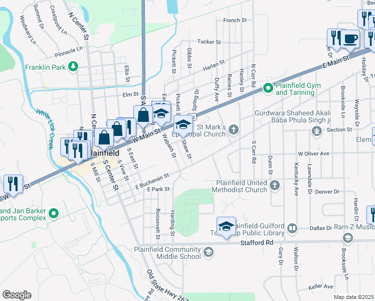 map of restaurants, bars, coffee shops, grocery stores, and more near 233 Shaw Street in Plainfield