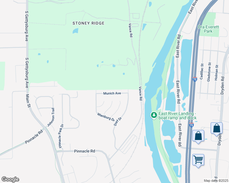 map of restaurants, bars, coffee shops, grocery stores, and more near 2027 Munich Avenue in Moraine