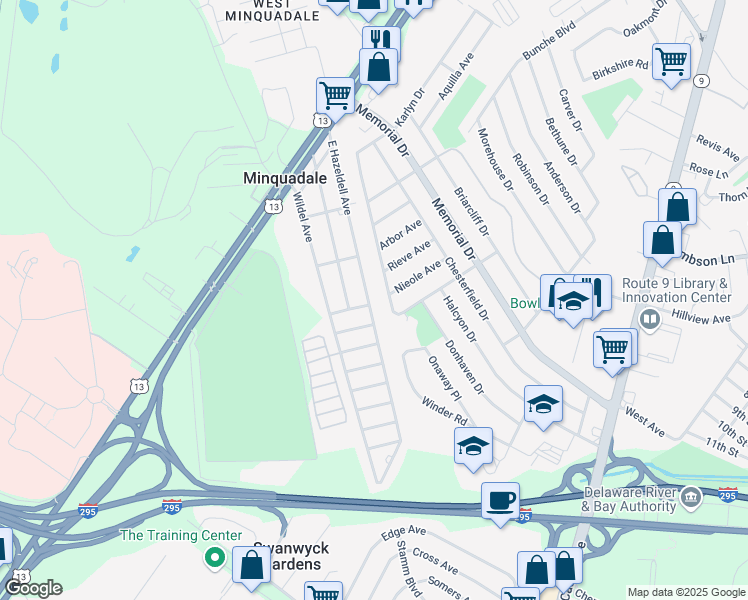 map of restaurants, bars, coffee shops, grocery stores, and more near 327 East Hazeldell Avenue in New Castle