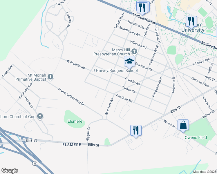 map of restaurants, bars, coffee shops, grocery stores, and more near 500 Harvard Road South in Glassboro
