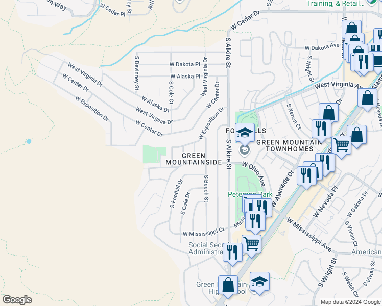 map of restaurants, bars, coffee shops, grocery stores, and more near 755 South Braun Street in Lakewood