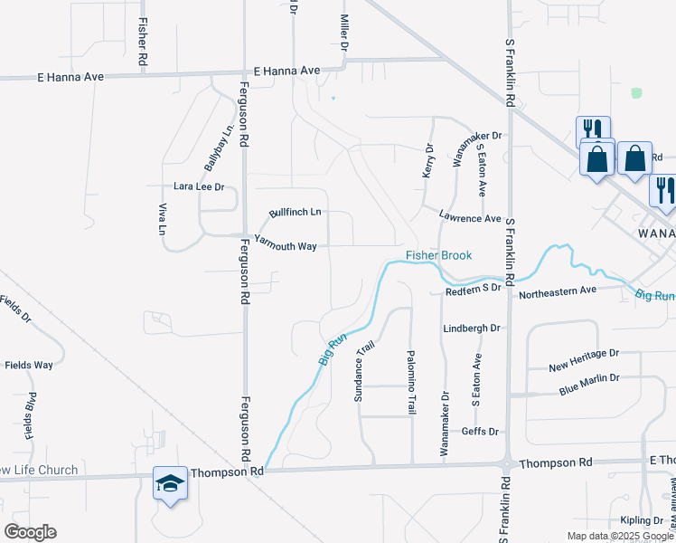map of restaurants, bars, coffee shops, grocery stores, and more near 4447 Big Leaf Lane in Indianapolis