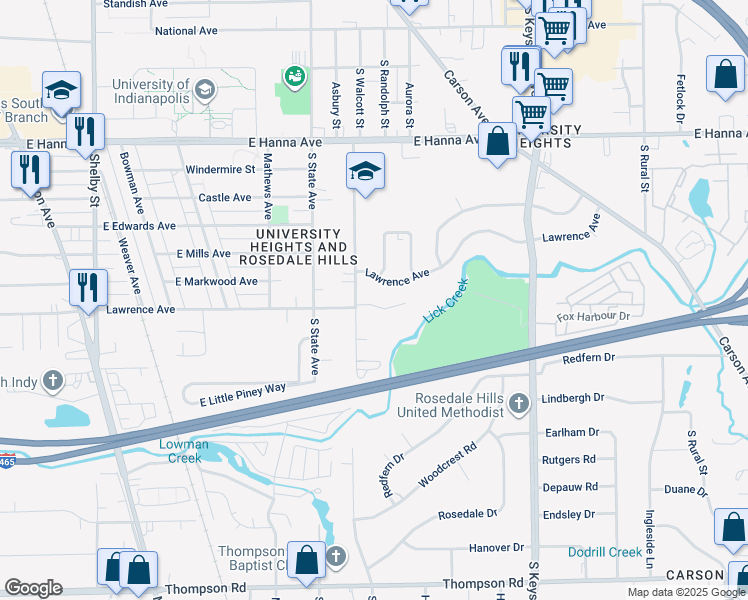 map of restaurants, bars, coffee shops, grocery stores, and more near 1824 Salem Square in Indianapolis