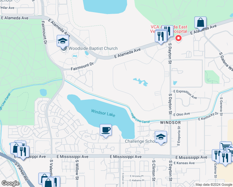 map of restaurants, bars, coffee shops, grocery stores, and more near in Denver