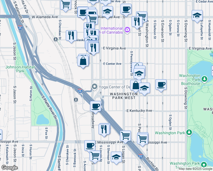 map of restaurants, bars, coffee shops, grocery stores, and more near 712 South Sherman Street in Denver
