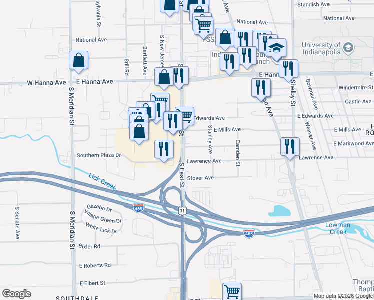 map of restaurants, bars, coffee shops, grocery stores, and more near 512 East Markwood Avenue in Indianapolis