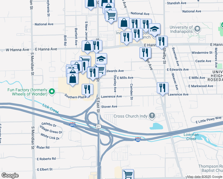 map of restaurants, bars, coffee shops, grocery stores, and more near 529 East Markwood Avenue in Indianapolis