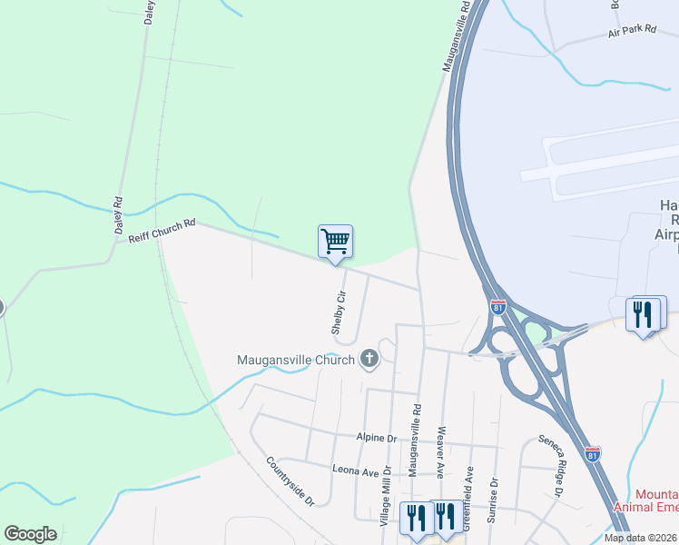map of restaurants, bars, coffee shops, grocery stores, and more near 14276 Shelby Circle in Hagerstown