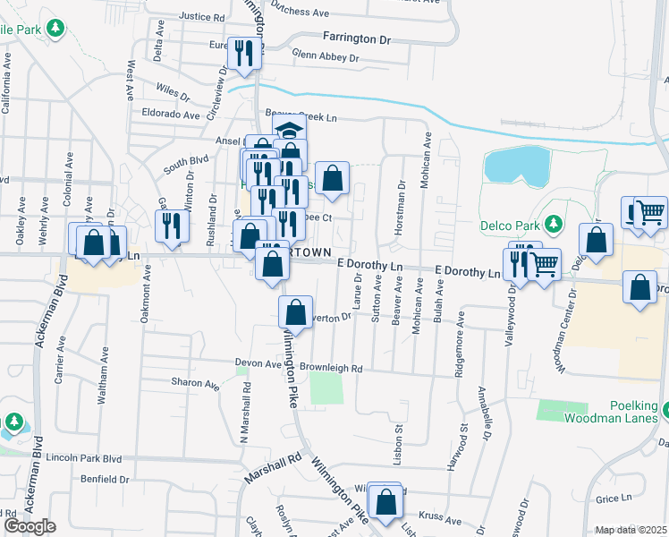 map of restaurants, bars, coffee shops, grocery stores, and more near 1454 East Dorothy Lane in Dayton
