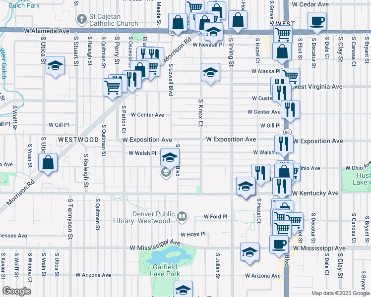 map of restaurants, bars, coffee shops, grocery stores, and more near 704 South Lowell Boulevard in Denver