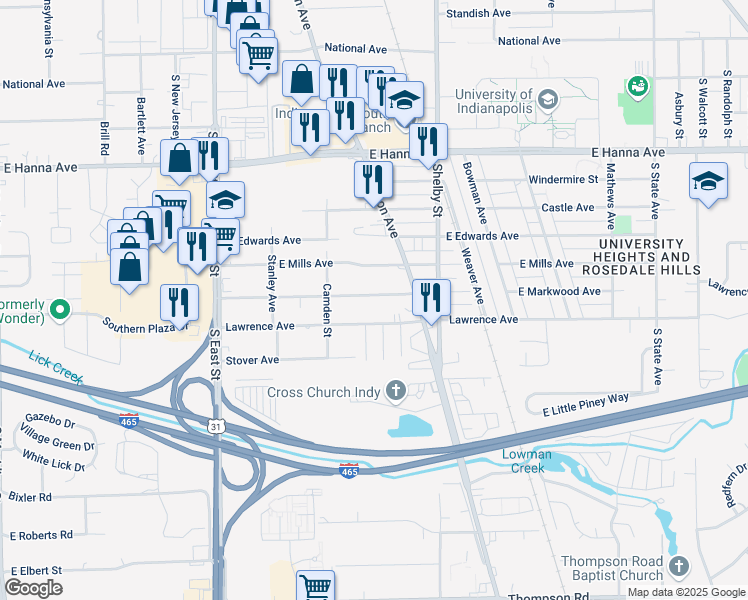 map of restaurants, bars, coffee shops, grocery stores, and more near 901 East Markwood Avenue in Indianapolis