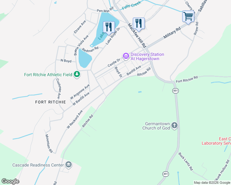 map of restaurants, bars, coffee shops, grocery stores, and more near 14129 Ritchie Road in Highfield-Cascade