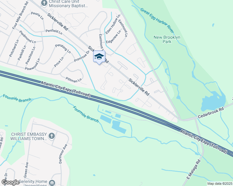 map of restaurants, bars, coffee shops, grocery stores, and more near 5 Melwood Court in Sicklerville