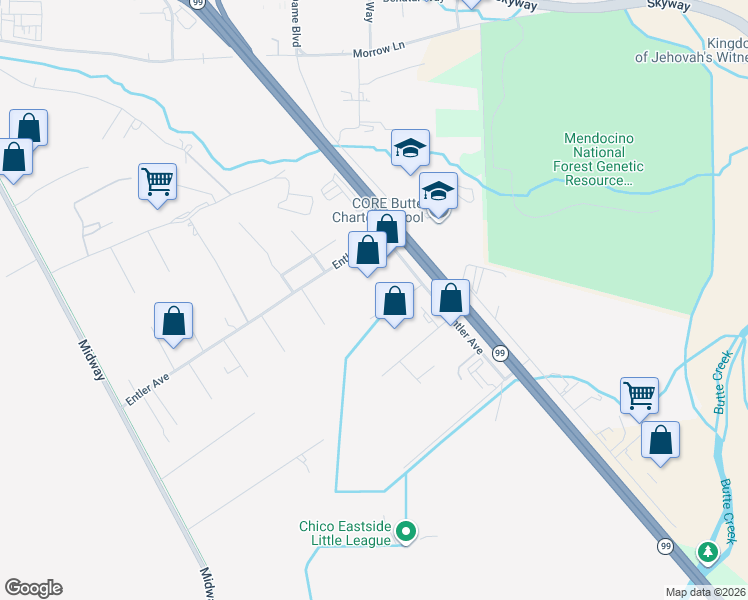 map of restaurants, bars, coffee shops, grocery stores, and more near in Chico
