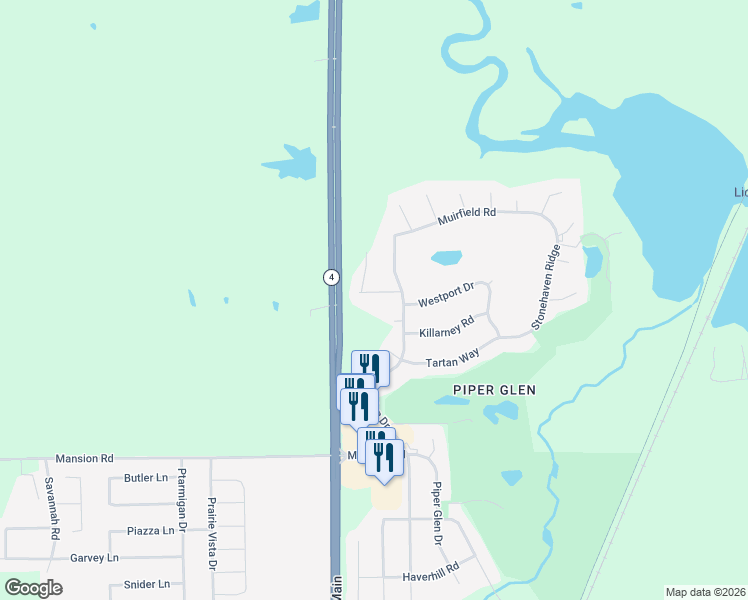 map of restaurants, bars, coffee shops, grocery stores, and more near 2898 Castlerock Ridge in Springfield