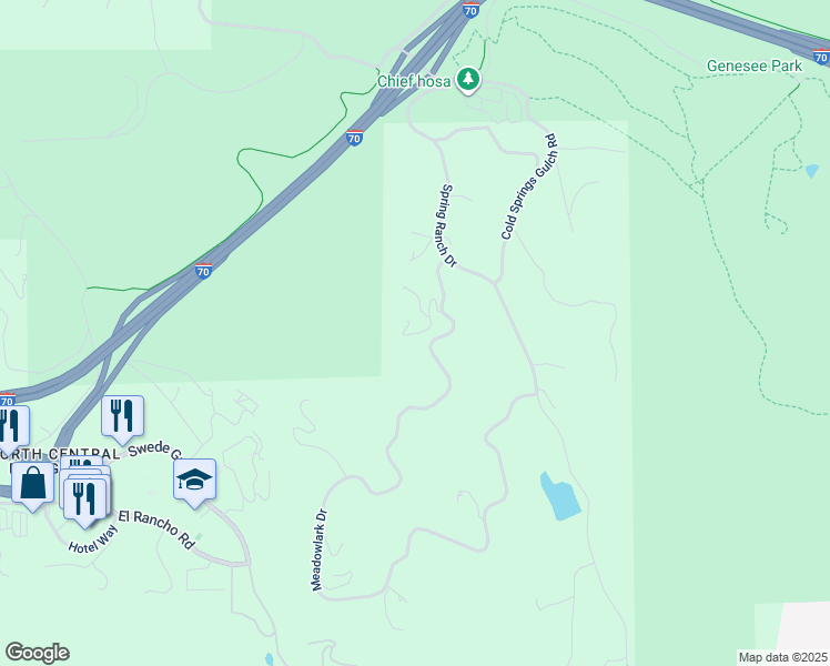 map of restaurants, bars, coffee shops, grocery stores, and more near 27867 Meadowlark Drive in Golden