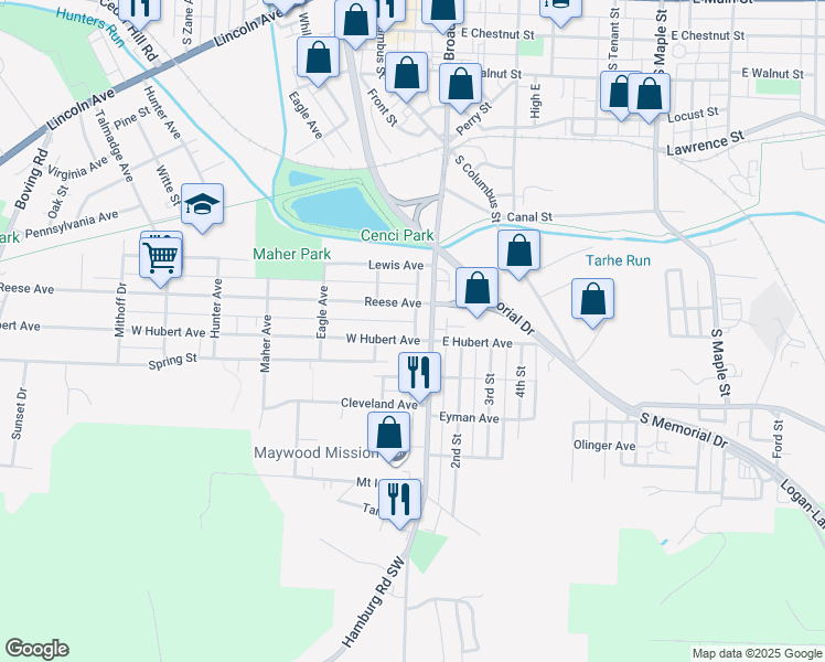 map of restaurants, bars, coffee shops, grocery stores, and more near 203 West Hubert Avenue in Lancaster