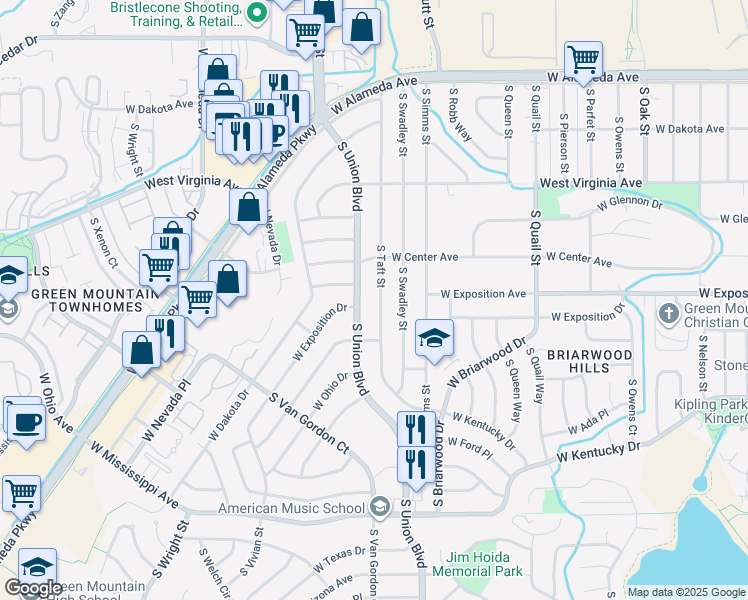 map of restaurants, bars, coffee shops, grocery stores, and more near 681 S Taft St in Lakewood