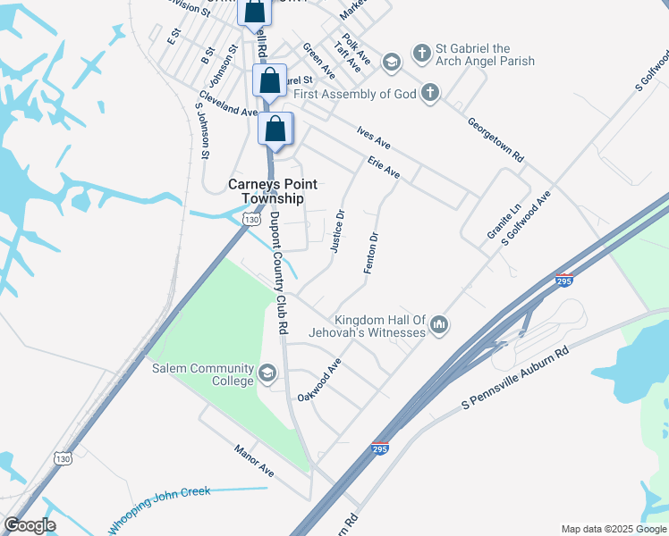 map of restaurants, bars, coffee shops, grocery stores, and more near 319 Justice Drive in Carneys Point Township