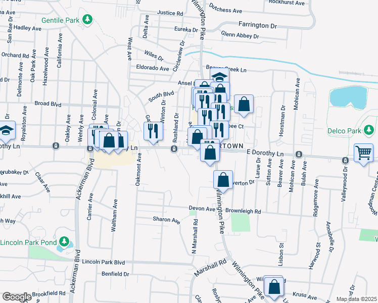 map of restaurants, bars, coffee shops, grocery stores, and more near 1216 East Dorothy Lane in Kettering