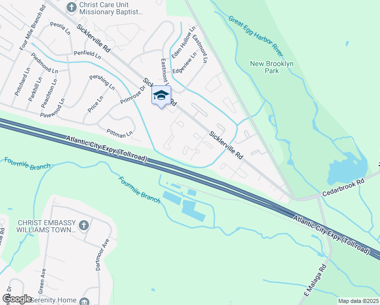 map of restaurants, bars, coffee shops, grocery stores, and more near 5 Melwood Court in Sicklerville