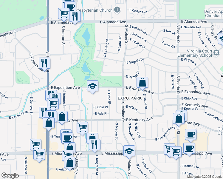 map of restaurants, bars, coffee shops, grocery stores, and more near 709 South Lima Street in Aurora