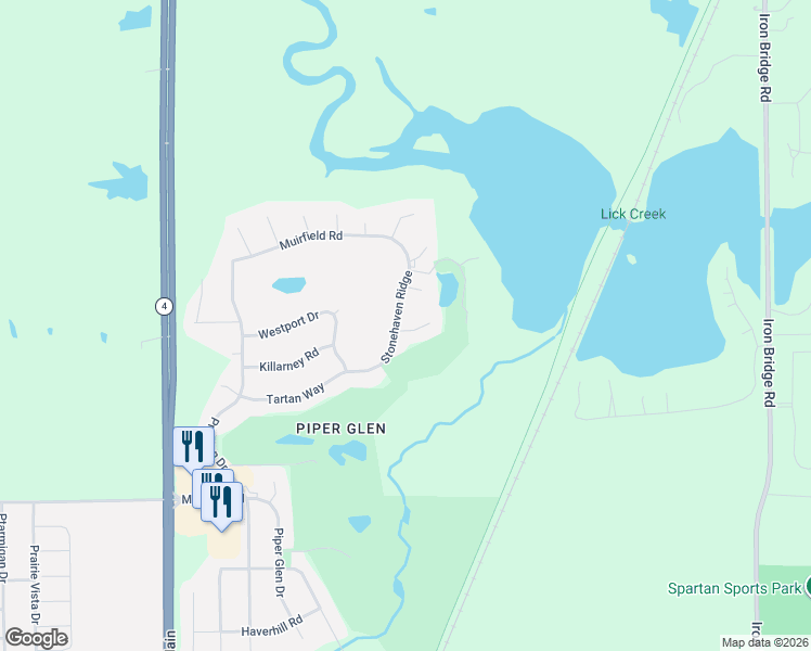 map of restaurants, bars, coffee shops, grocery stores, and more near 2401-2499 Rosewell Point in Springfield