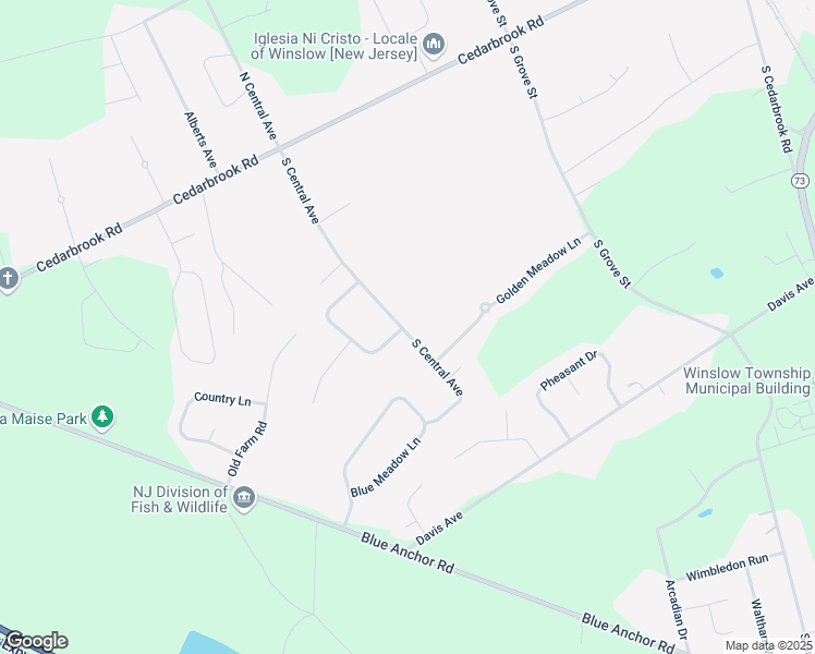 map of restaurants, bars, coffee shops, grocery stores, and more near 42 South Central Avenue in Winslow Township