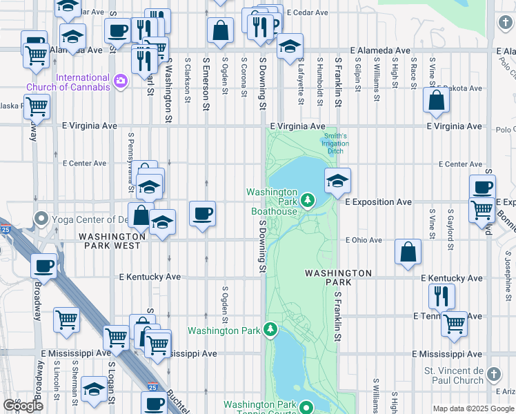 map of restaurants, bars, coffee shops, grocery stores, and more near in Denver