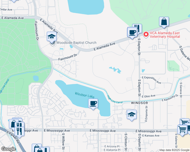 map of restaurants, bars, coffee shops, grocery stores, and more near in Denver