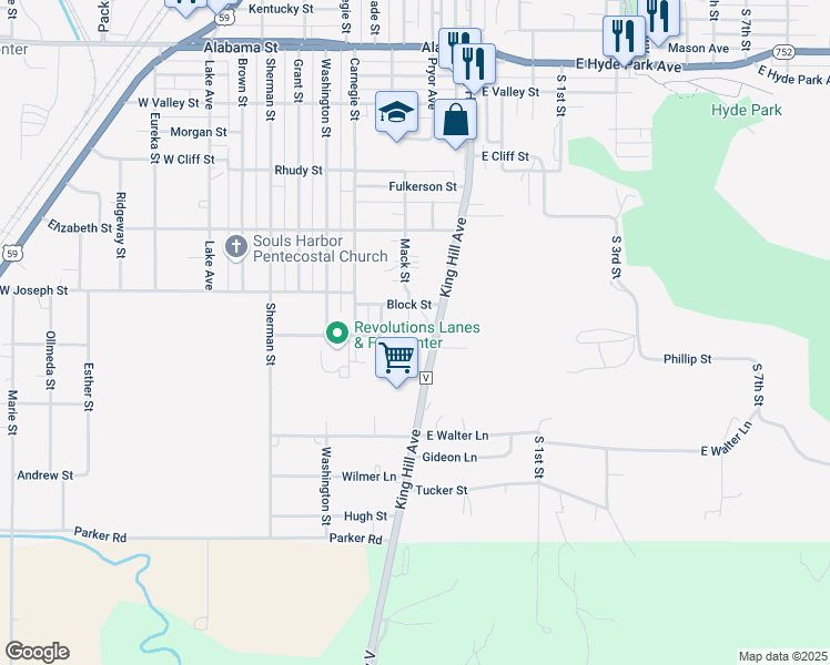 map of restaurants, bars, coffee shops, grocery stores, and more near 6809 Mack Street in Saint Joseph