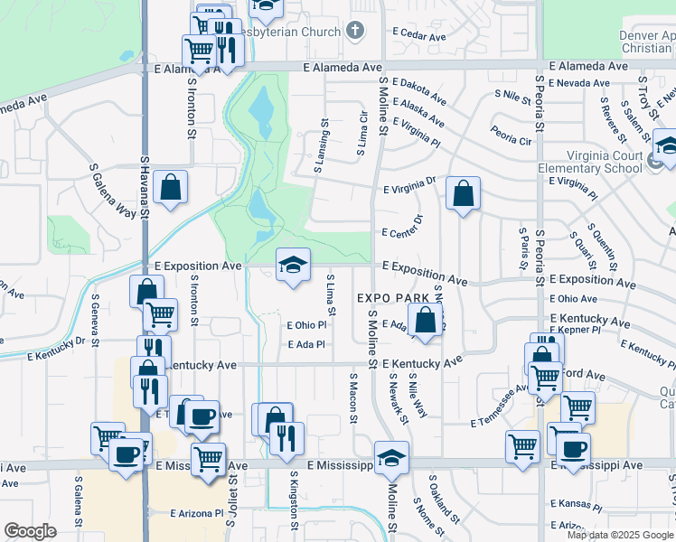 map of restaurants, bars, coffee shops, grocery stores, and more near 709 South Lima Street in Aurora